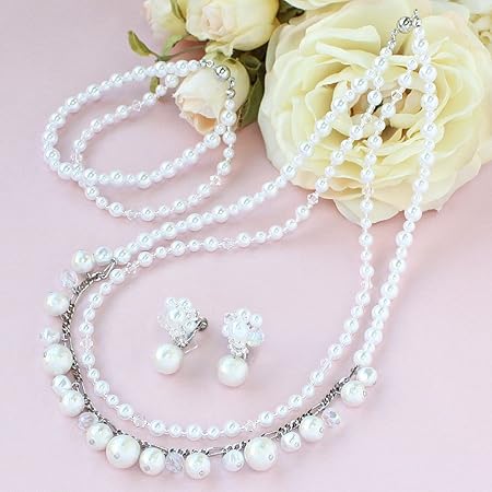Amazon 手作りキット フォーマルアクセサリー3点セット スウィング ネックレス イヤリング ブレス アイボリーパール Laciqbeads ラシクビーズ ビーズ アクセサリーキット 通販