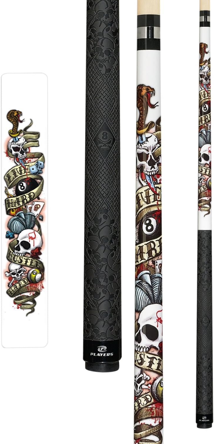 Players D-LH White with Tattoo-Inspired Live Hard Hustle Hard Banner Cue