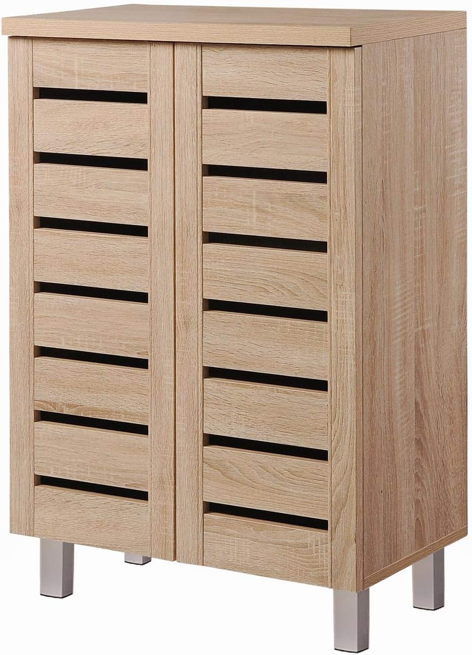 Timber Art Design 4 Tier Shoe Storage Cabinet 2 Door Cupboard Stand Rack Unit Sonoma Oak