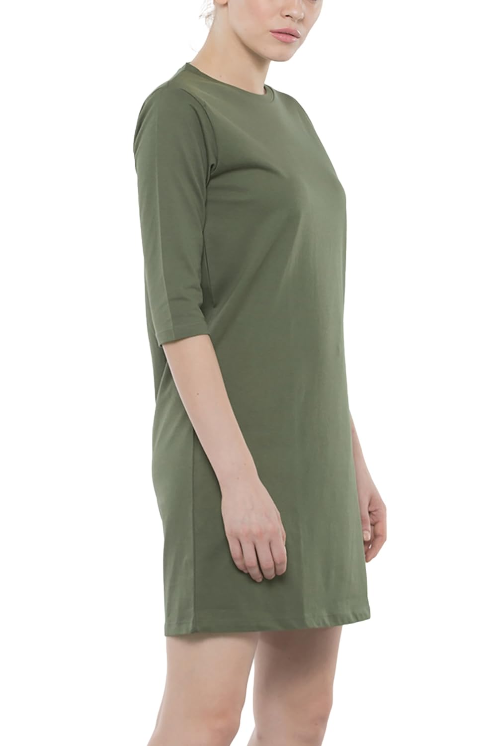 bewakoof army green plain women's cotton 3/4th sleeves t-shirt dress