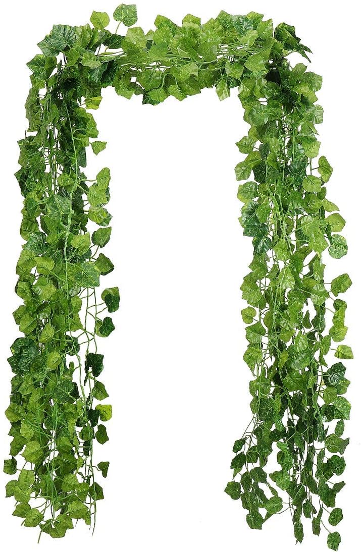 RAUVOLFIA 86 Ft - 12 Pack Artificial Fake Hanging Vine Plants Leaves Greenery Garlands for Wedding, Party, Wall,Patio or Yard Decoration, Perfect as Fence Privacy Screen (Grape Leaves)