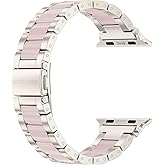 Wearlizer Compatible with Apple Watch Band 38/40/41/42mm Fashion Wristbands Womens, Stainless Steel + Resin Metal Replacement for iWatch Series 11 10 9 8 7 6 5 4 3 SE/Ultra 3 2 1-Starlight+Pink