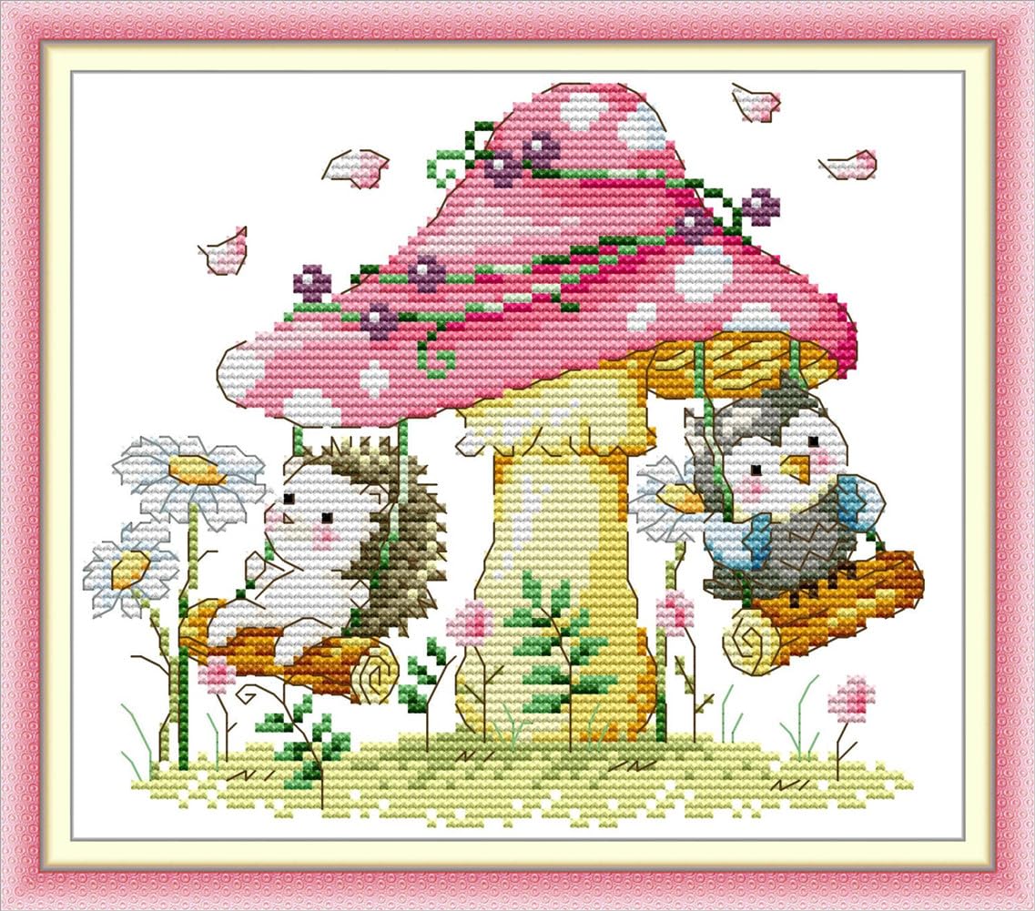 ABEUTY Printed Cross Stitch Kits for Adults Birds Animal Flower DIY 14 CT Embroidery Sewing Starter Kit Stamped or Unstamped Needlework Home Decor (Stamped, Owl)