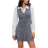 Milumia Women's Plaid Skirt Sets 2 Piece Outfits Blazer Vest Top and Pleated Mini Skirt Suit