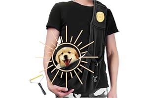 JELLY'S PAW PRINT Dog Sling Carrier with Pet Hair Remover, Hands-Free Pet Carrier, Escape Proof, Adjustable Shoulder Strap with Zipper Pockets Suitable for Small Size Dogs Cats Puppy Kitten (Black)