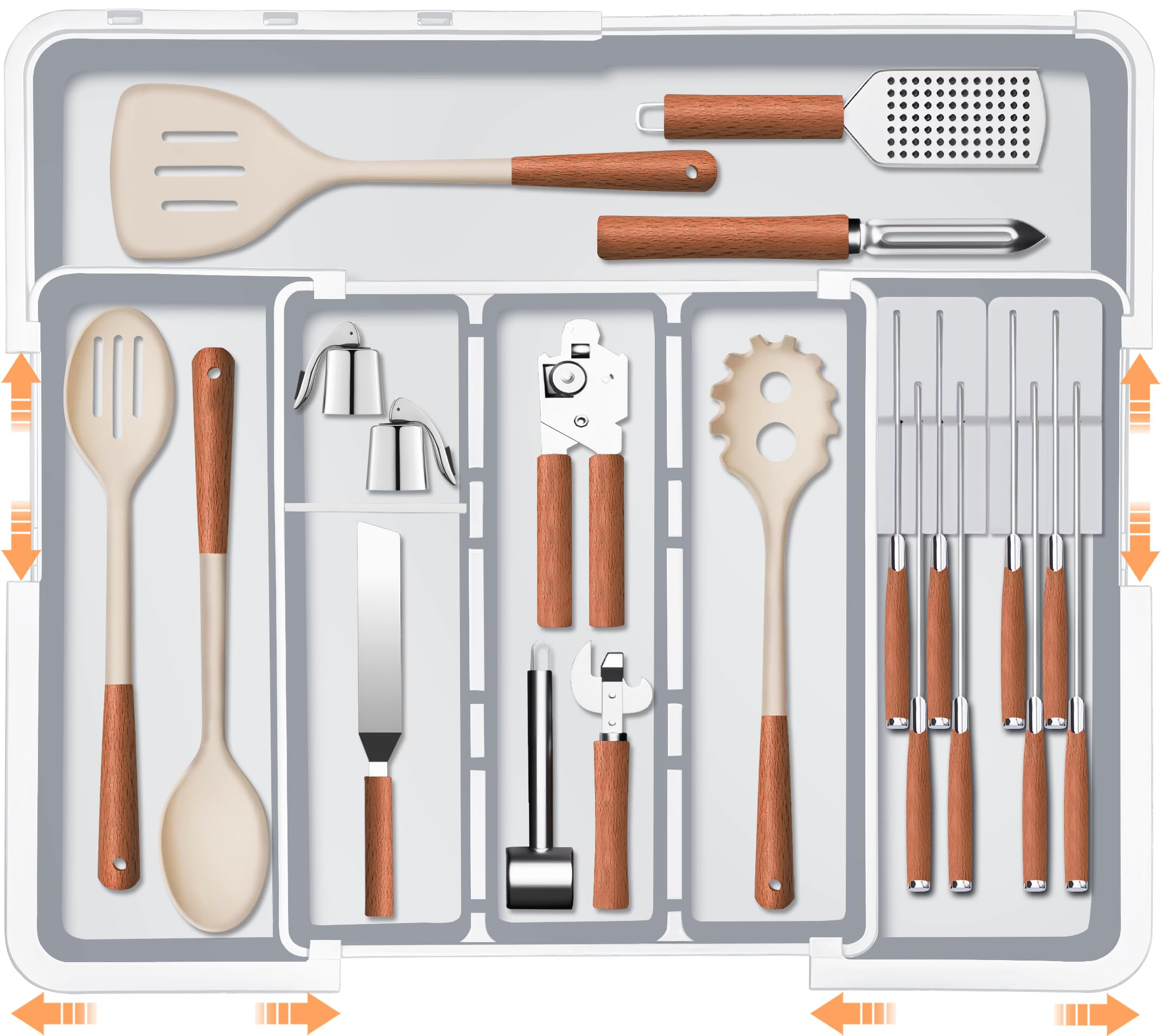 Photo 1 of *DAMAGE** Homecor Large Utensil Organizer for Kitchen Drawer, Expandable Silverware Drawer Organizer Cooking Tray, Cutlery and Flatware Utensil Holder Kitchen Spatula Tools Storage with 3 Dividers, Grey