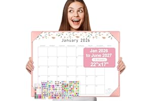 Gannyfer Desk Calendar 2026 with Desktop Mat, Simplified Large 22" x 17" Desktop Pad Calendar, 18 Month Desk Calendar, Use Jan 2026 to June 2027, Office Supplies Perfect for Home School and Office - Pink(6 Stickers Included)