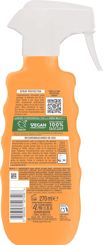 GARNIER DELIAL Spray Solar de Proteção Muito Alta FPS50+ EcoDesigned para crianças por Nemo Muito Resistente à Água e AntiAreia 270 ml