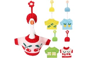 SilTriangle 4 Set 7 Inch Mini Desk Goose Knitted Outfits Cute Magnetic Goose Key Holder Multiple Colors Clothes for Home Office Magnetic Duck Statue Table Desk Key Holder Decor Gifts(Vibrant)