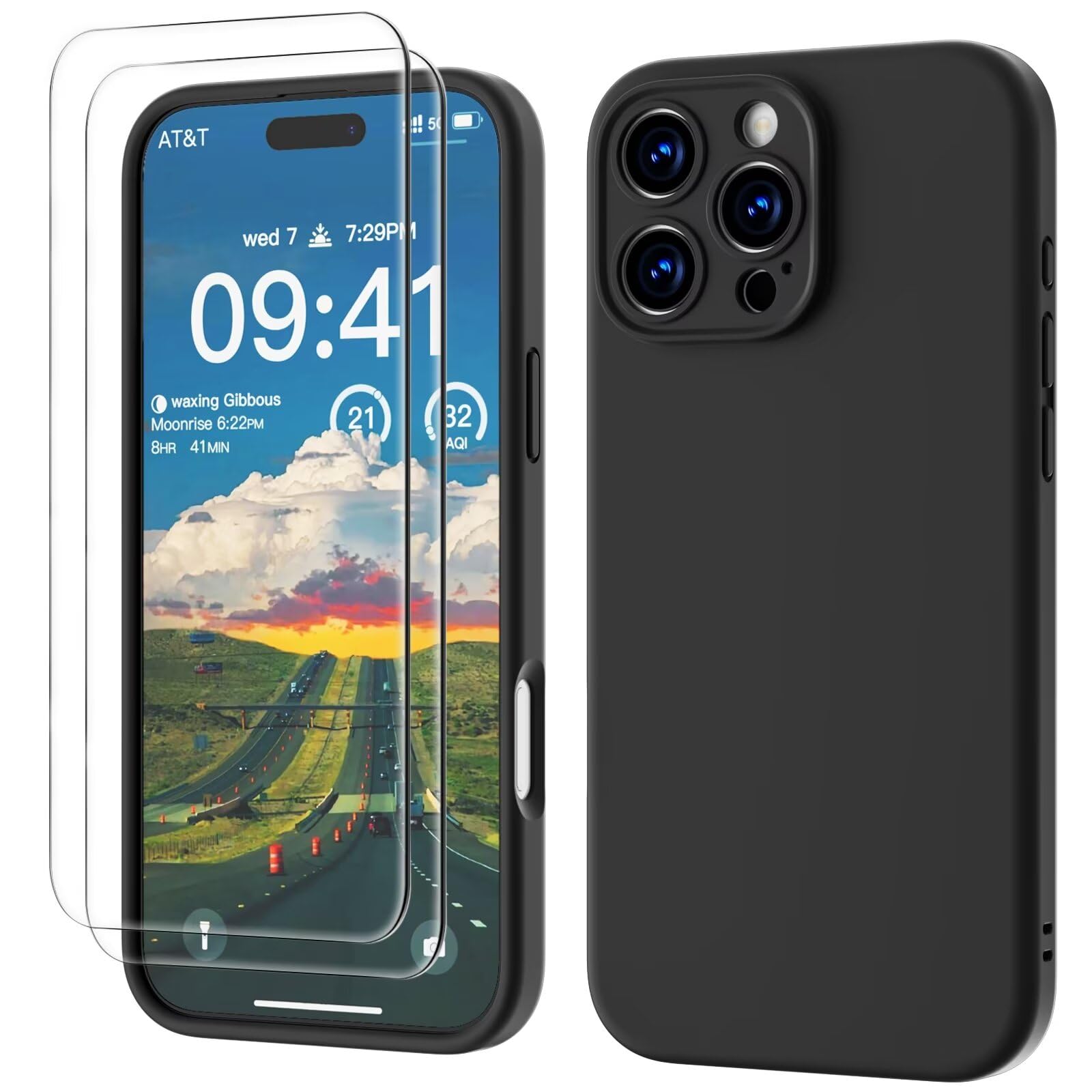 GOODVISH 3 IN 1 for iPhone 16 Pro Case 6.3 inch, Upgraded Camera Protection, 2X HD Screen Protector, Liquid Silicone Anti-Scratch Shockproof Gel Rubber Anti-Fingerprint Phone Case Cover, Black