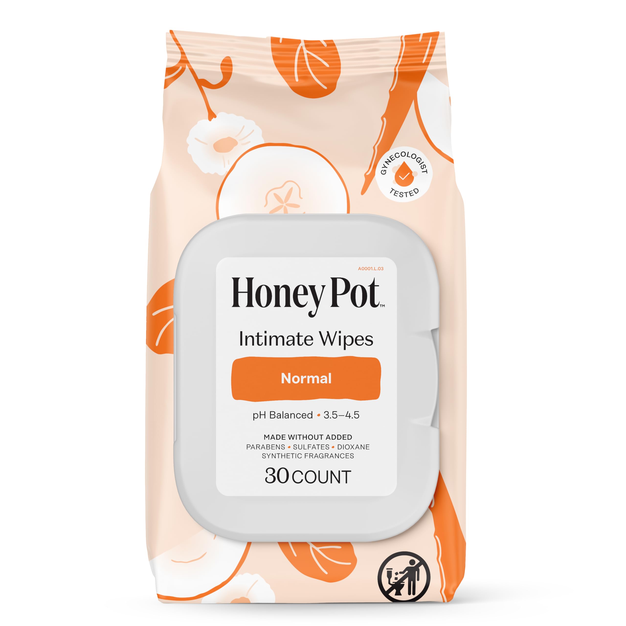 The Honey Pot Company - Normal Wipes for Intimate Parts + Body + Face - 30 Wipe(s)