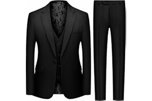 MAGE MALE Men's 3 Pieces Suit Slim Fit One Button Business Wedding Party Solid Blazer Vest Pants Set with Tie