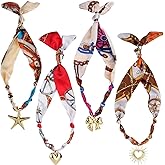 Prospura Scarf Necklace With Charm,Silk Bandana Necklace,Adjustable Tie Statement Choker Jewelry,4 Pack,for Birthday Mothers Day Teacher Lady
