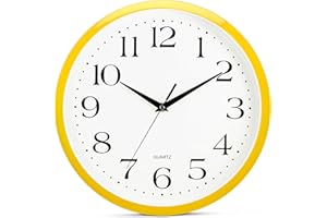 Bernhard Products Yellow Wall Clock 12 inch Silent Non Ticking Battery Operated Quartz Easy to Read Round Classroom Home Decor for Kids Playroom Baby Room Nursery Fun