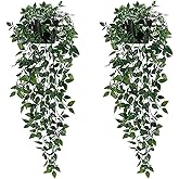 Artificial Hanging Plants, 2pcs artificial plants indoors in pots, Greenery Fake Plants Decor, Small Artificial Plants in Pots, Fake Potted Plants, Faux Plants for Wall Home Room Office Decor