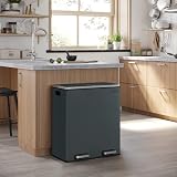 SONGMICS Dual Rubbish Bin 2-Compartment 30 L Pedal Lids 15 Bags Greenish Grey view 3