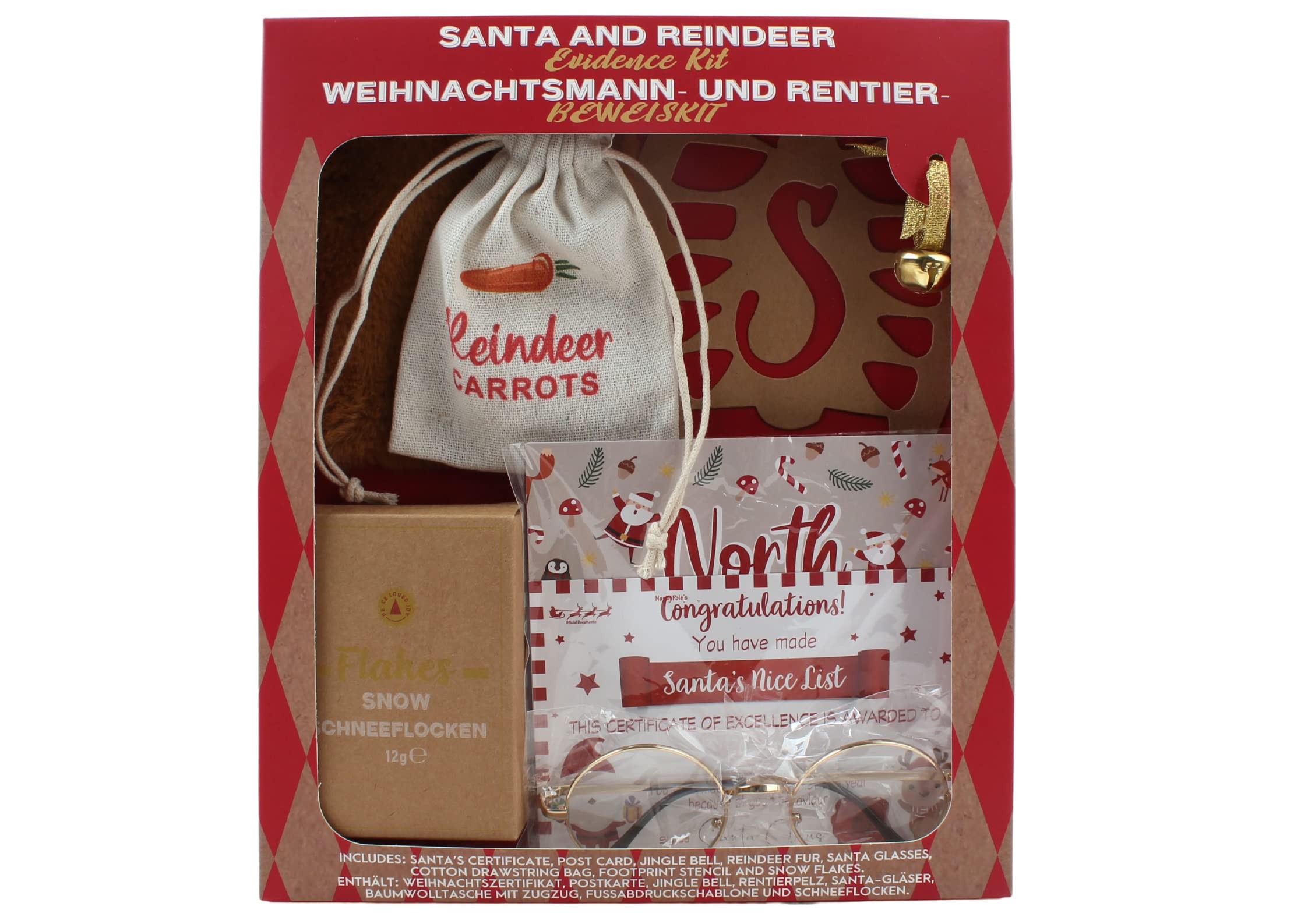 Santa Evidence Kit - Santa Footprint Stencil | Santa Footprints Snow | Letter From Santa Certificate | Reindeer Fur | Santa Glasses | Evidence Bags |Evidence Bags | Christmas Eve Box Fillers For Kids