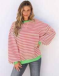 UEU Women's Striped Pullover Tops Long Lantern