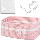 OIAHOMY Large Woven Storage Basket with Handles for Nursery Living Room Shelves, Bow Basket for Gifts Empty with Gift Bags and Ribbons for Baby Showers Pet Toy Bin - Pink