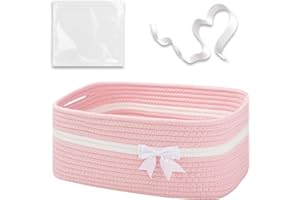 OIAHOMY Large Woven Storage Basket with Handles for Nursery Living Room Shelves, Bow Basket for Gifts Empty with Gift Bags and Ribbons for Baby Showers Pet Toy Bin - Pink