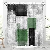 AAtter Green Shower Curtain Black And White Sage Grey Gray Abstract Modern Dark Mens Boy Teen Olive Emerald Plaid Checkered Dark Home Bathroom Decor Bathtub Set With 12 Hooks, 60X72 Inch, Contemporary
