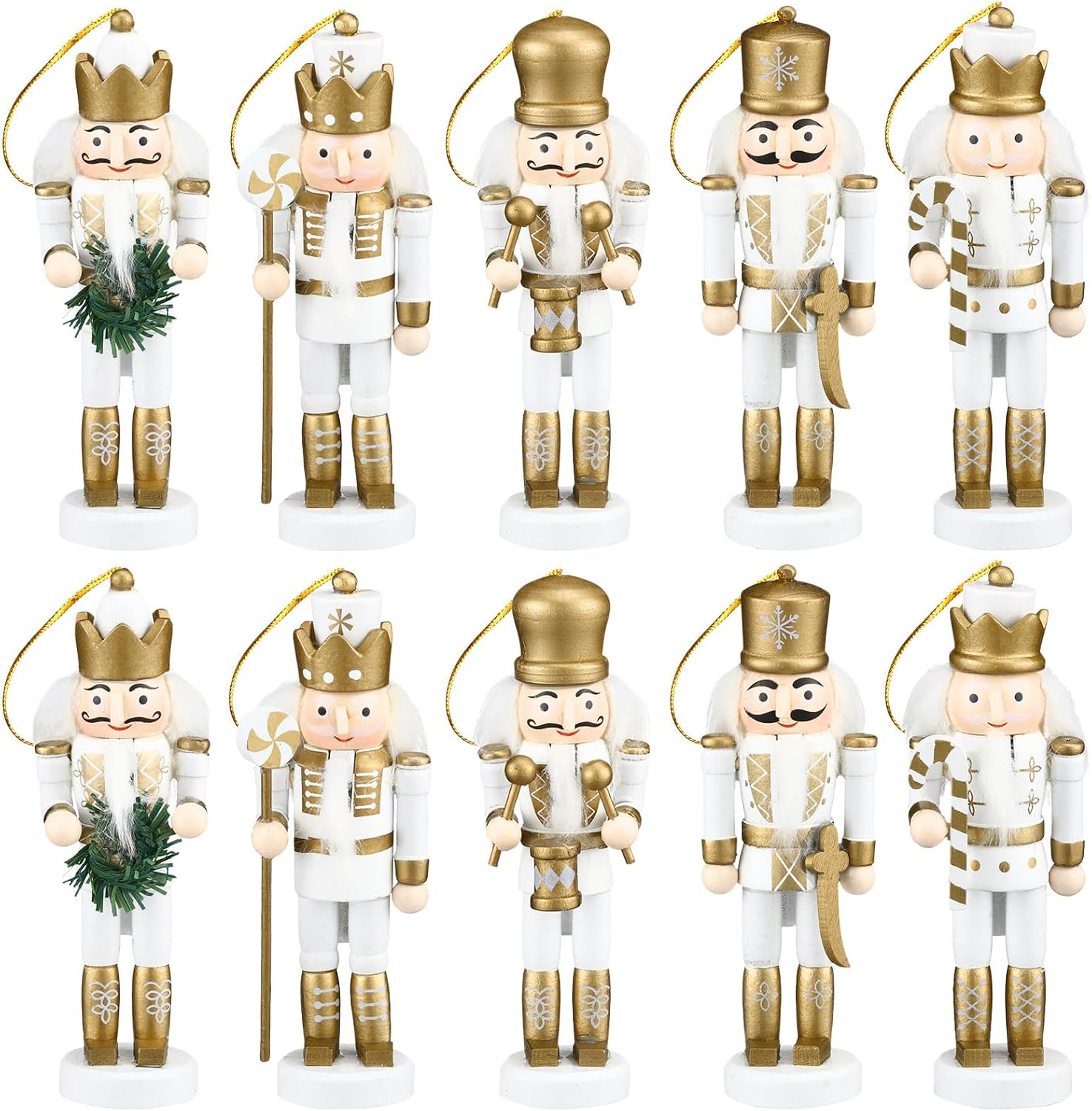 Nutcrackers - 10 Pcs Christmas Nutcracker Ornaments Wooden Nutcracker Hanging Decorations 5 Inch Tall Nutcracker Figures Nutcracker Christmas Decorations Nutcracker Soldiers for Figures Puppet Toy (Delicate Style)