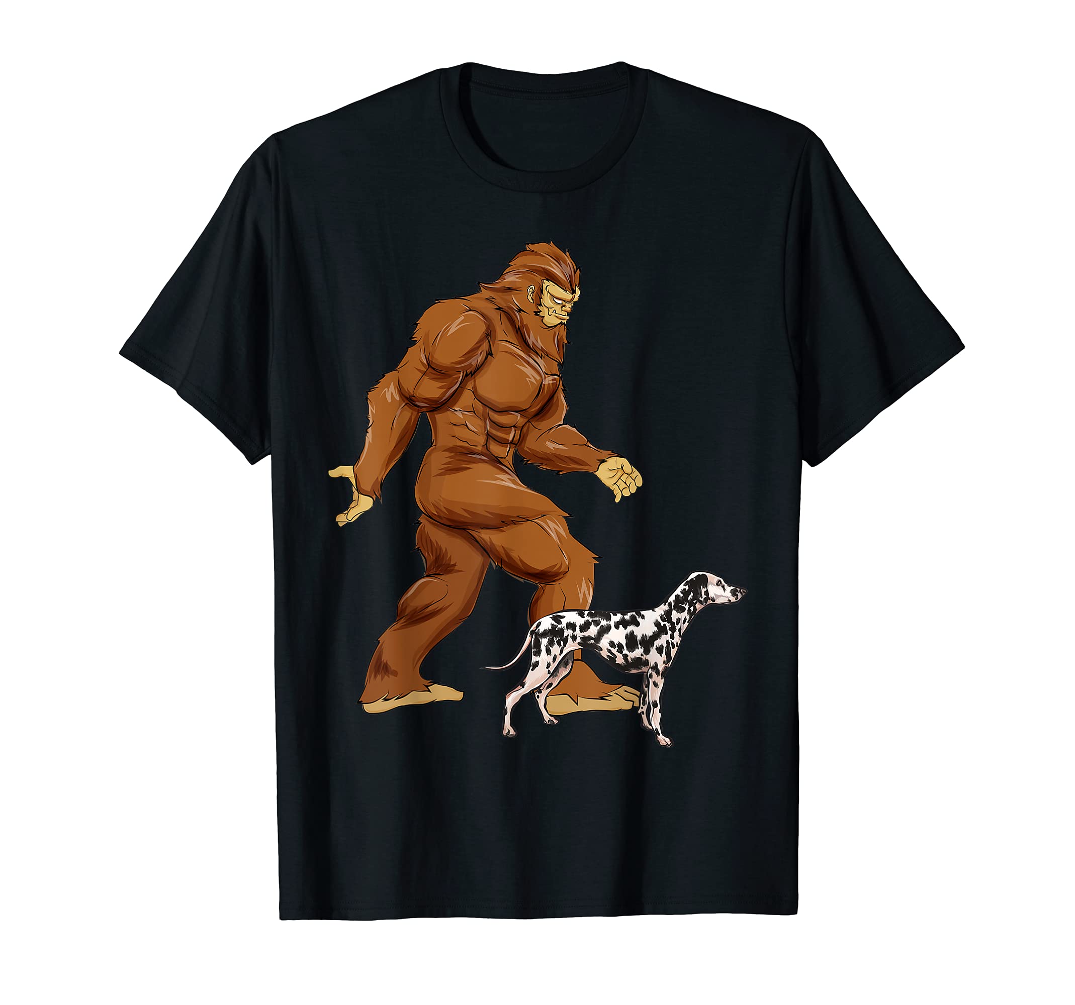 Funny Bigfoot Walking Dalmatian Sasquatch Dog T-Shirt