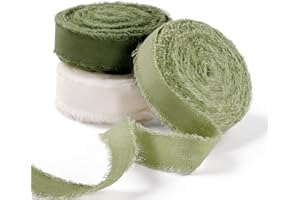 FAKILO Natural Rustic Cotton Ribbon with Frayed Edge,100% Cotton Ribbon 5/8"x 18yds for Vintage Wedding Bouquets,Invitations,