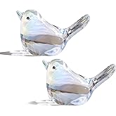 H&D HYALINE & DORA Set of 2 Glass Birds Figurines Handmade Blown Glass Bird Figurine Crystal Glass Animal Collectible Ornament for Home Christmas Decor(AB Coating