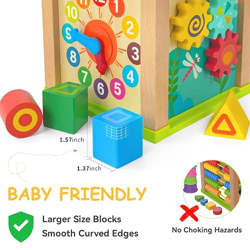 KUKUTrue Cubo De Actividades Montessori De Madera – Juguete Educativo De 6 Caras Con Xilófono, Engranajes, Reloj, Laberinto De Cuentas Y Encaje De Formas, Para Niños De 1 A 3 Años