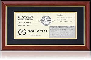 Minesaxel 5x10 Business License Frame or 3.5x8 with Mat, Cosmetology License Frame for Wall and Tabletop Double Display (Cherry Red 1 Pack)