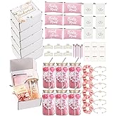 DHQH 48Pcs Bridesmaid Proposal Gifts, Bridal Shower Gifts Set Include 16 Oz Ice Coffee Cups Makeup Bags, Will You Be My Bridesmaid Maid of Honor Gift (Pink)