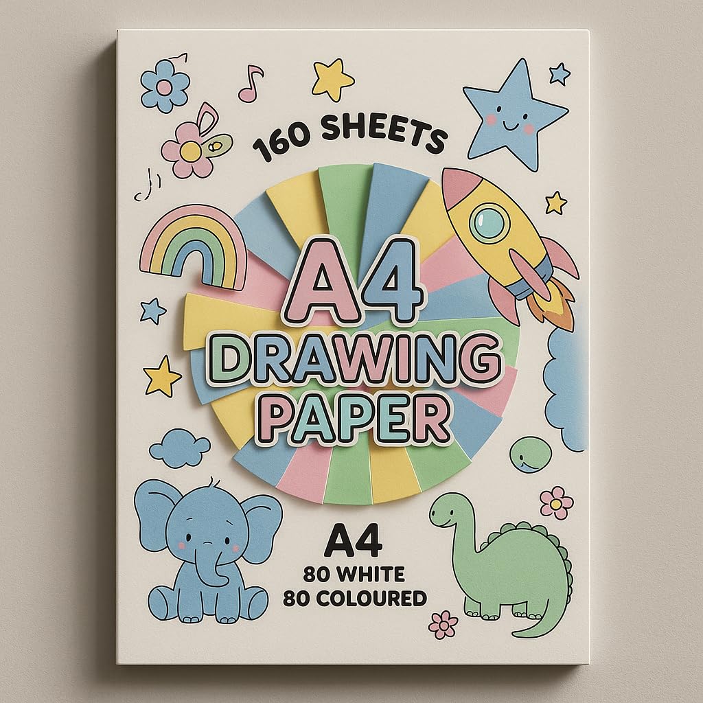 Sixstore 160 Sheets of Drawing Paper A4 Size, 80 White & 80 Coloured for Craft Colouring Art Hobby, Premium Art Paper for School Projects