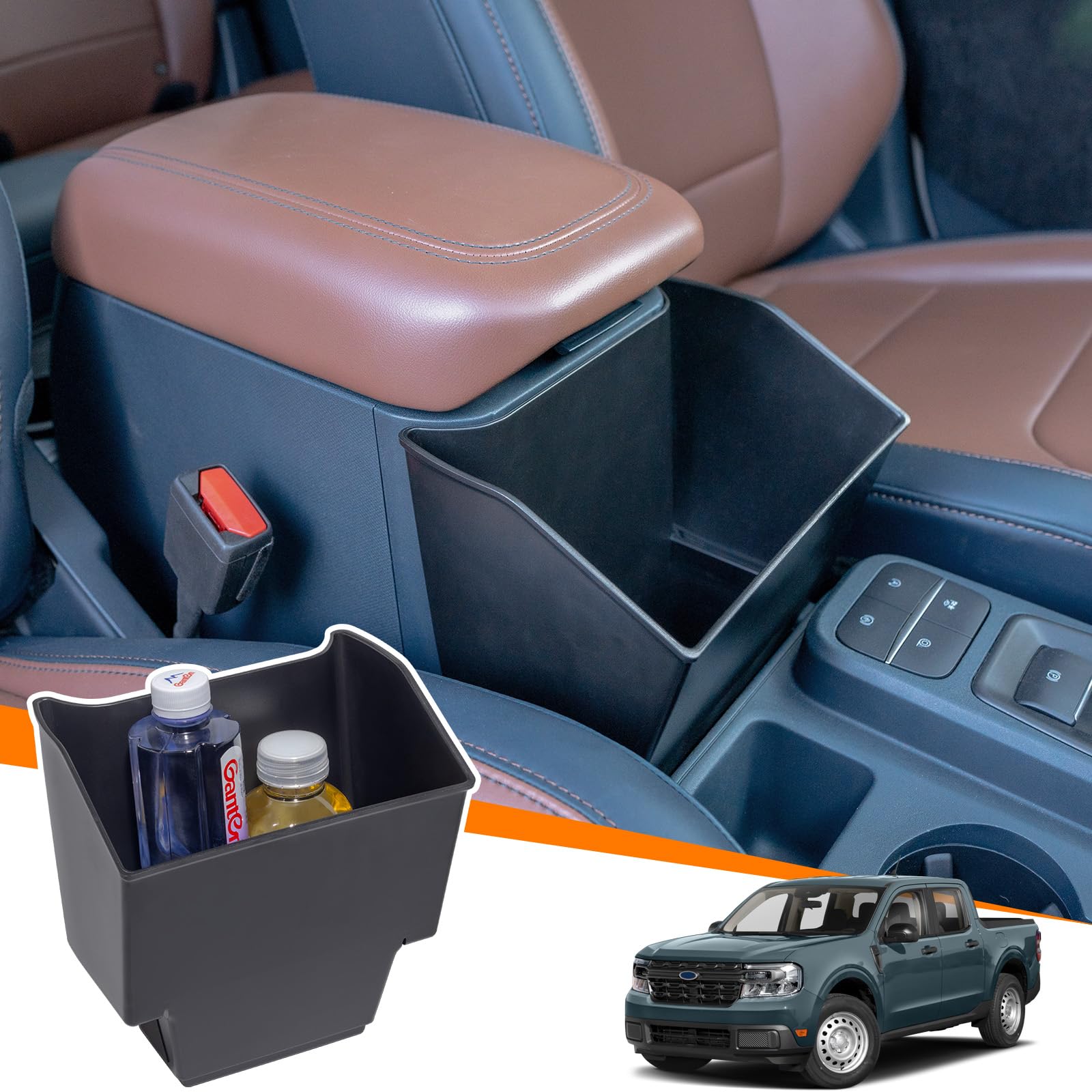 Photo 1 of TOPINSTALL Console Storage Box Compatible with 2022-2025 Ford Maverick Accessories, Front Seat Armrest Box Large Capacity Center Console Organizer Multi-Function Cup Holder Insert Trash Can