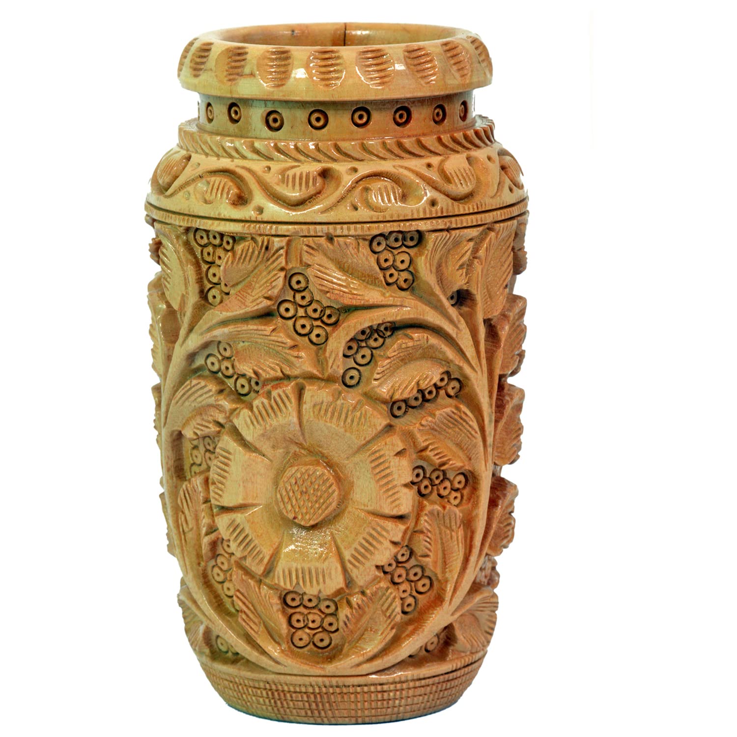 Craft Trade Hand Carved Wood Pen Holder for Desk Organizer for Home School Office Pencil Cup Pot Storage Box Suitable for Stationery - Brown