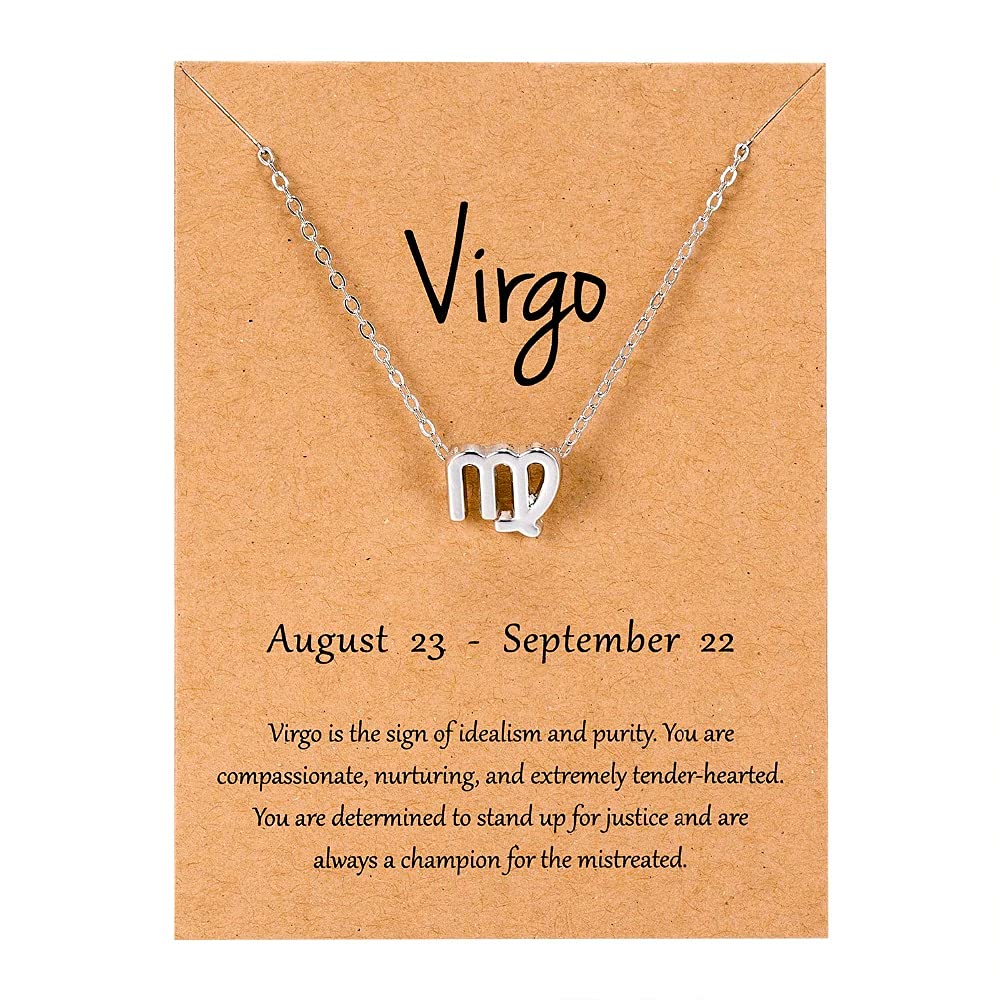 Silver Star Sign Pendant Chain Necklace - Virgo (23rd August - 22nd September) - Zodiac Constellation Horoscope Celestial Astrology Jewellery - Women Men Gift