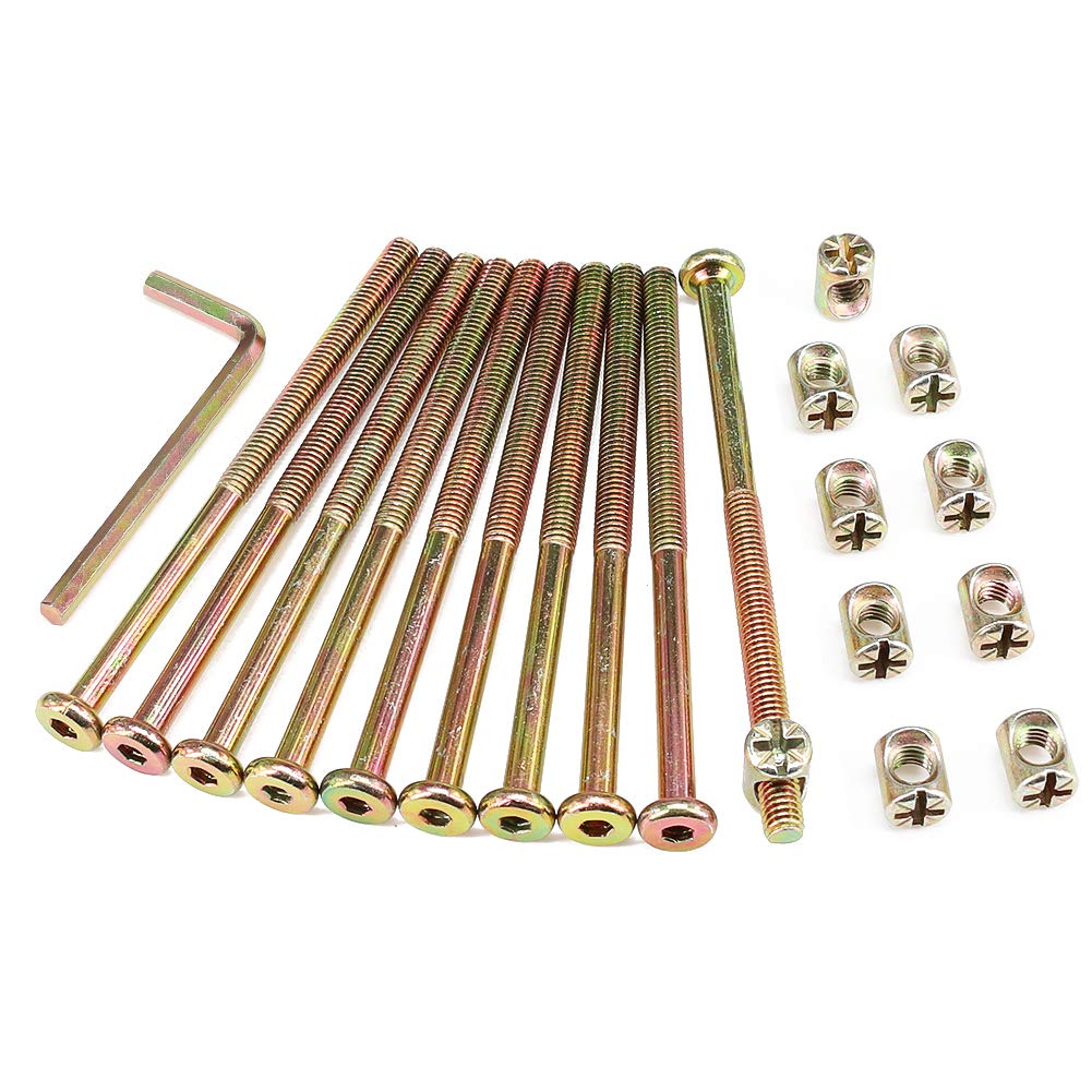 M6 120mm Furniture Bolt and Barrel Nut with Wrench 10pcs Zinc Plated Hex Drive Socket Cap Furniture Barrel Screws for Furniture Cots Beds Crib and Chairs