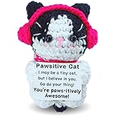 Zelaxeyi Mini Handmade Crochet Cat Christmas Birthday Gift for Women Men Daughter Son,Positive Emotional Support Cat Inspirational Gift for Family Friends,Christmas Stocking Stuffer Winter Home Decor