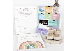 OJUSTBEOK Baby Keepsake Box Baby Memory Book Boho Rainbow Memory Organizer Box with 9 Labeled Compartments Gifts for Boy Girl First 5 Year Scrapbook Journal Photo Album Baby Shower for Mom Gifts