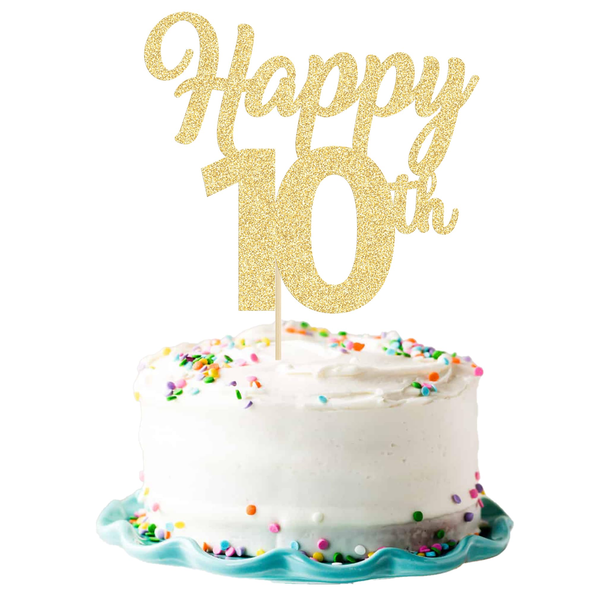 3Pcs Happy 10th Cake Toppers Number 10 Topper 10th Birthday Cake Pick Decorations for Cheers to 10 Years Old 10th Birthday Wedding Anniversary Party Supplies Gold Glitter