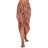 Back From Bali Womens Print Sarong Coverup Swimsuit Pareo with Boho Fringe & Coconut Clip - Wrap Skirt or Beach Shawl