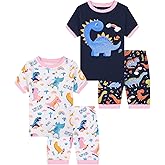 Benaive Girls Summer Pajamas 4 Pieces 100% Cotton Girls PJs Short Sets Kids Sleepwear Size 2T-12 Years