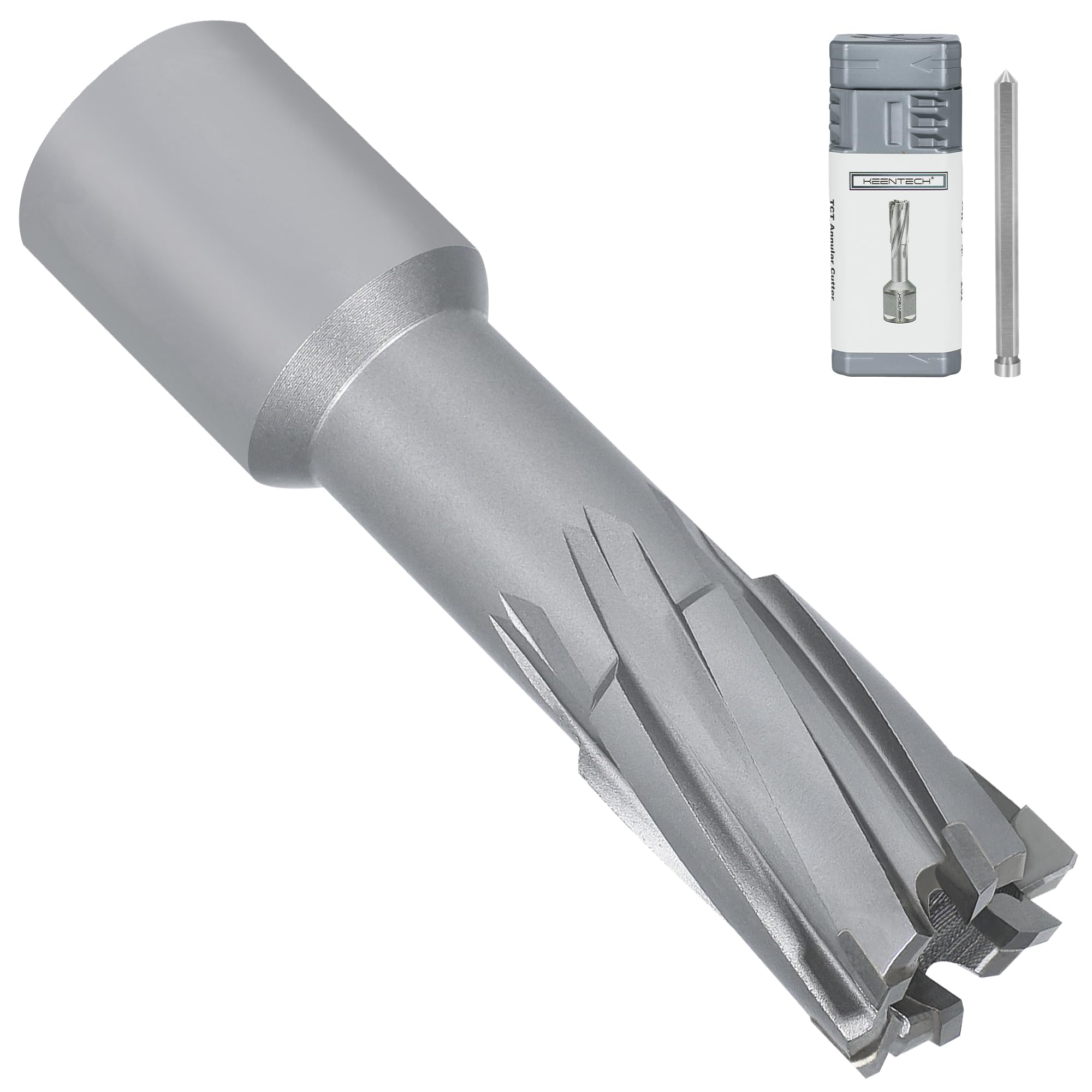 Photo 1 of KEENTECH Carbide-Tipped Annular Cutter, 11/16" Diameter x 1-3/8" Depth, 3/4" Weldon Shank (2 Flat), High Speed Cutting TCT Mag Drill Bit with Pilot Pin for Harder Material, Stainless Steel, Cast Iron
