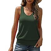 Veatzaer Women V Neck Tank Tops Summer Ribbed Sleeveless Casual Tops Loose Fit Banded Bottom Shirts