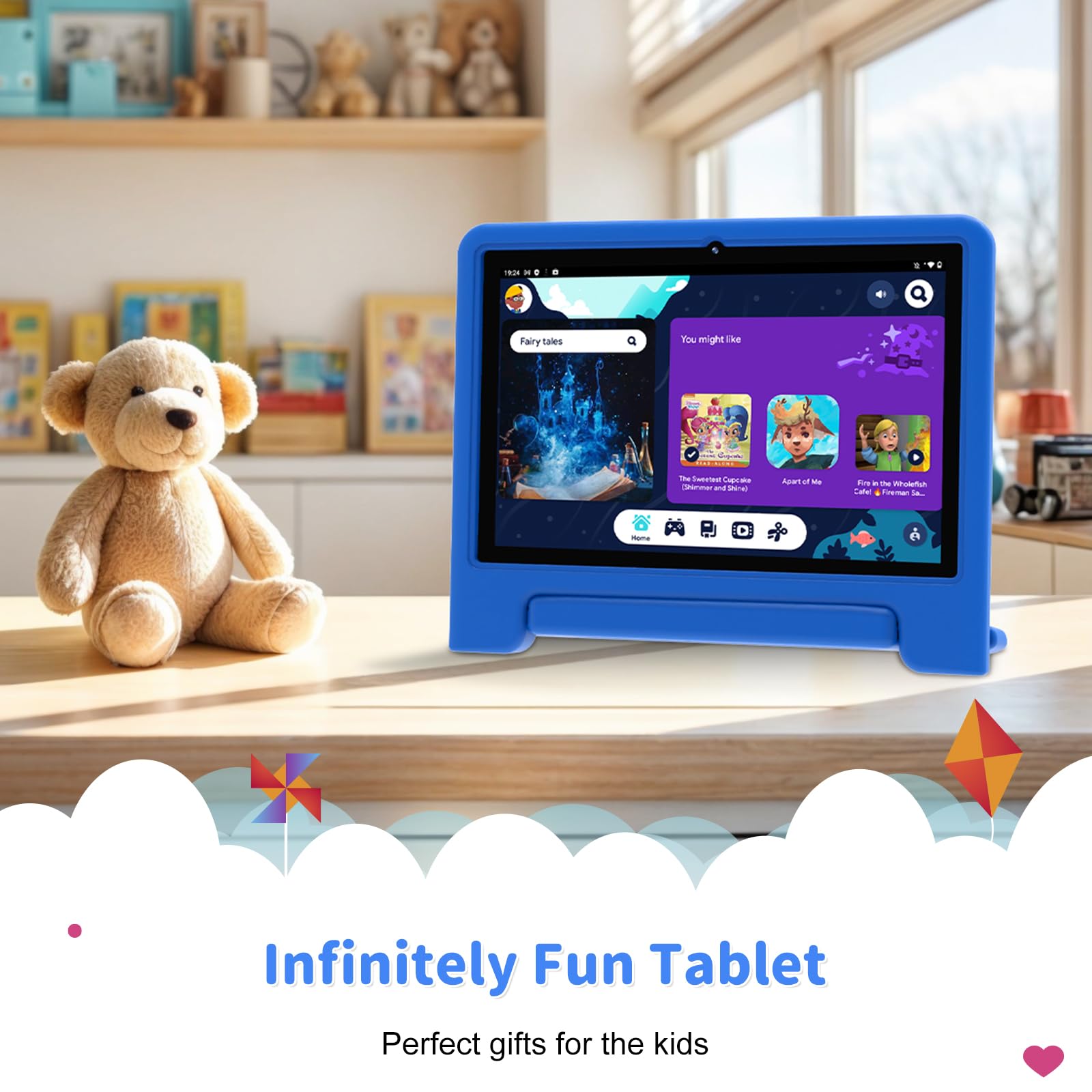 Kids Tablet, 10 inch Tablet for Kids with EVA Shockproof Case, 2+32GB(SD Expandable up to 512GB), Pre-Installed Google Kids Space, Parental Control, YouTube Kids, Gift for Child - Blue