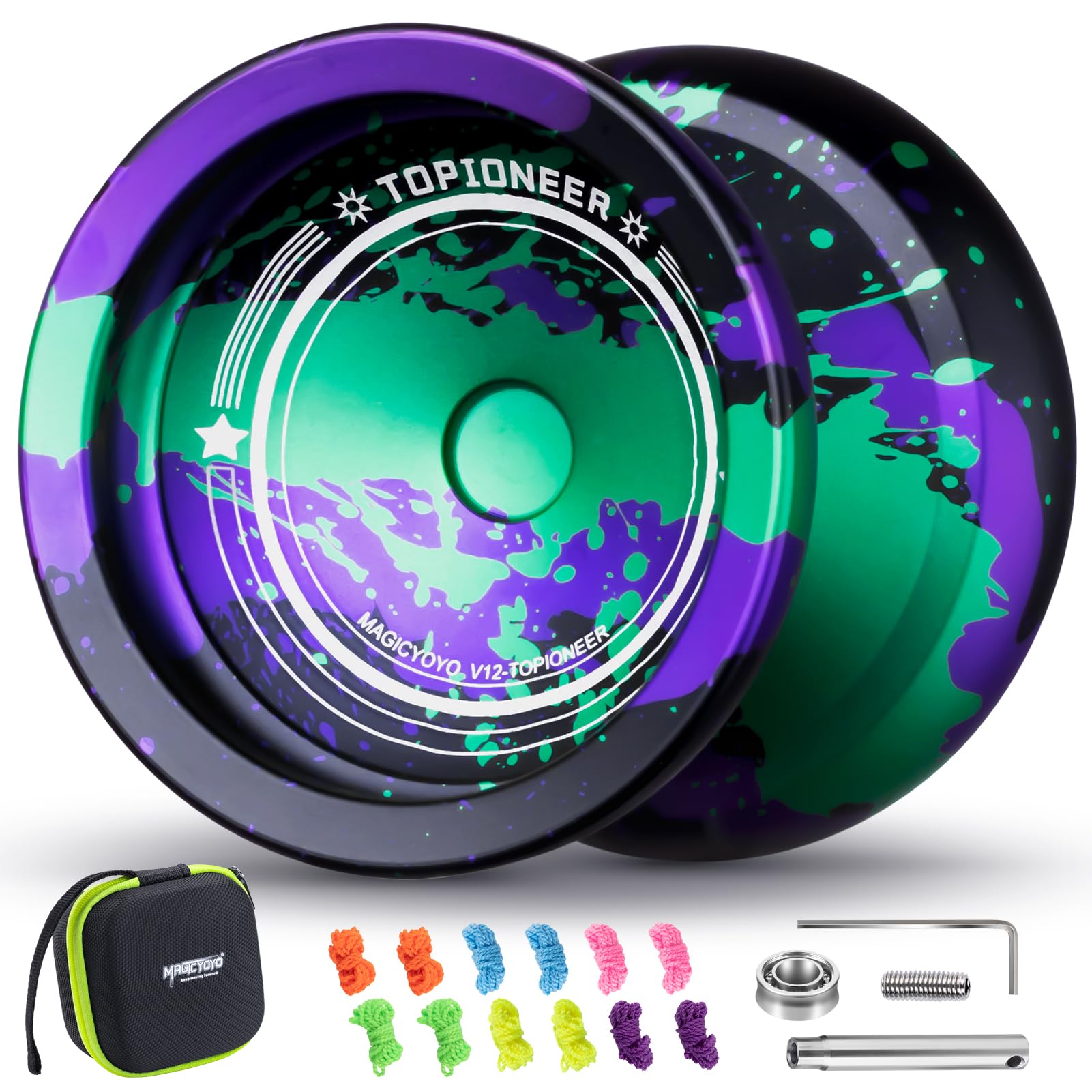 MAGICYOYO Responsive Yoyo for Kids, Professional Finger Spin Tricks YoYo, Unresponsive Yo Yo for Advanced, Stunt Yo-yo with 12 Strings, YoYo Accessory Kit - Black Green Purple
