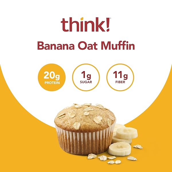 THINK! PROTEIN BARS, HIGH PROTEIN SNACKS, GLUTEN FREE, HIGH FIBER, BANANA OAT MUFFIN, 10 COUNT