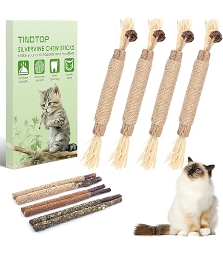 4 Pièces Bâtons à Mâcher Chat Avec 3 Jouets De Souris Matatabi