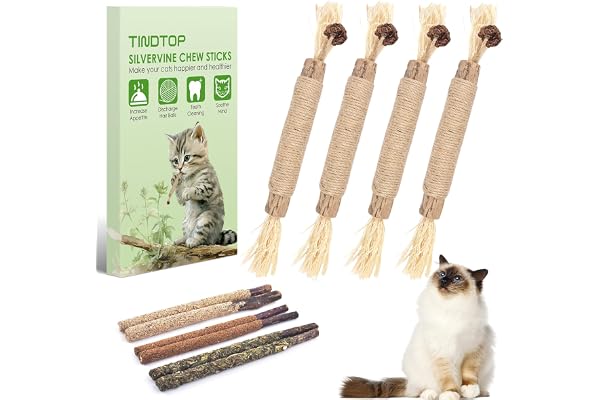 TINDTOP Silvervine Sticks for Cats, 10 Pack Natural Catnip Chew Toys for Kittens Teeth Cleaning, Matatabi Dental Care, Increa