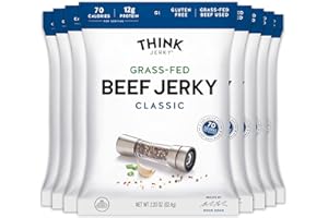 Think Jerky Classic Beef Jerky, Grass-Fed High Protein Beef Jerky, Gluten Free, No Antibiotics or Nitrates, Healthy Chef Crafted Recipe, Low Calorie and Low Fat - 2.2 oz Bags, 8 Pack